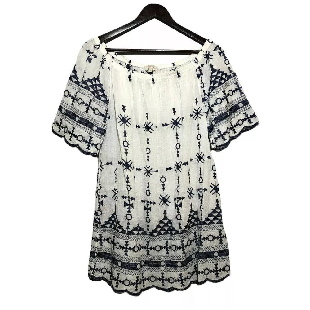 Bella Umbra Tunic Blouse Women Size S Boho Hippie Retro Embroidery Flare Smock
